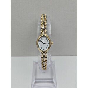 Bulova Womens Two Tone Bracelet Dress Watch White Dial Quartz New Battery Dainty